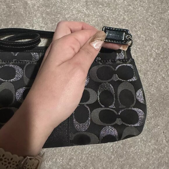 Black and Silver Glitter Stitching Coach Wristlet Purse - Picture 4 of 6